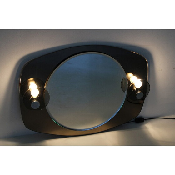 Image 1 of Miroir mural vintage avec lumières intégrées, Italie 1970