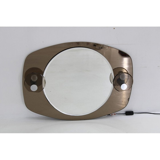 Image 1 of Miroir mural vintage avec lumières intégrées, Italie 1970