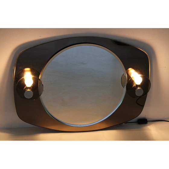 Image 1 of Miroir mural vintage avec lumières intégrées, Italie 1970