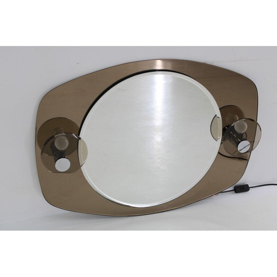 Image 1 of Miroir mural vintage avec lumières intégrées, Italie 1970