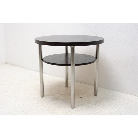 Image 1 of Table basse vintage en métal chromé et chêne par Robert Slezak pour Kovona, Tchécoslovaquie années 1930