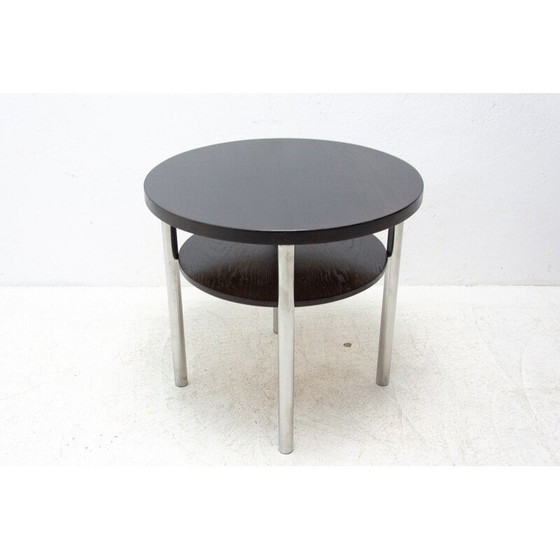 Image 1 of Table basse vintage en métal chromé et chêne par Robert Slezak pour Kovona, Tchécoslovaquie années 1930