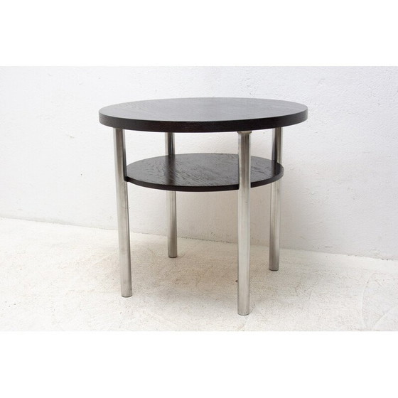 Image 1 of Table basse vintage en métal chromé et chêne par Robert Slezak pour Kovona, Tchécoslovaquie années 1930