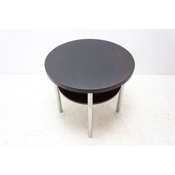 Image 1 of Table basse vintage en métal chromé et chêne par Robert Slezak pour Kovona, Tchécoslovaquie années 1930