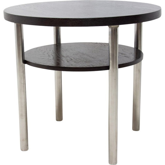 Image 1 of Table basse vintage en métal chromé et chêne par Robert Slezak pour Kovona, Tchécoslovaquie années 1930