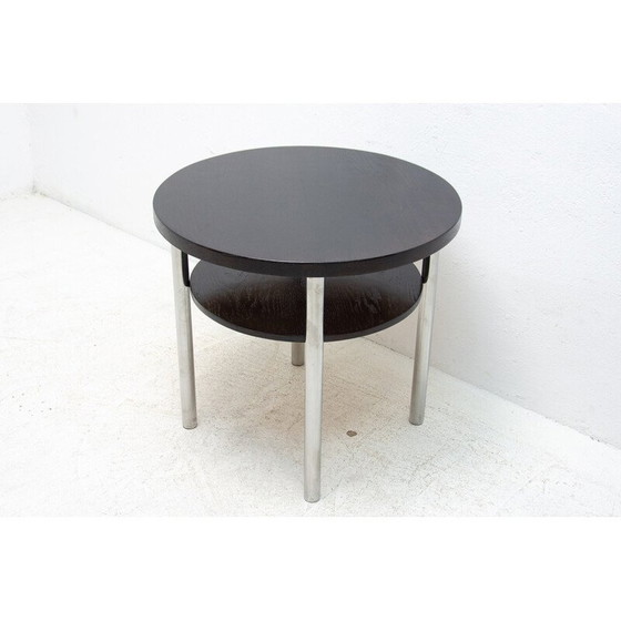 Image 1 of Table basse vintage en métal chromé et chêne par Robert Slezak pour Kovona, Tchécoslovaquie années 1930