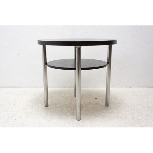 Table basse vintage en métal chromé et chêne par Robert Slezak pour Kovona, Tchécoslovaquie années 1930