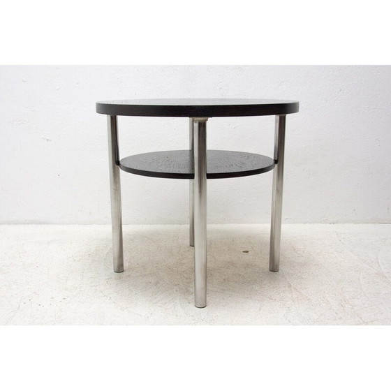 Image 1 of Table basse vintage en métal chromé et chêne par Robert Slezak pour Kovona, Tchécoslovaquie années 1930