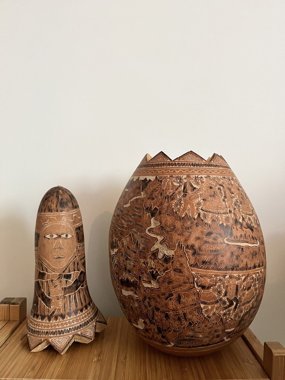 Image 1 of Gourde vintage Guarani Indian sculptée à la main