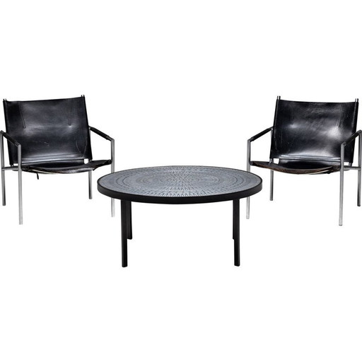 Table basse vintage en mosaïque et aluminium par Raf Verjans, Belgique 1970