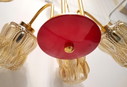 Lustre Mid Century avec ampoules en verre ambré et fond rouge, lampe vintage des années 70, Hongrie