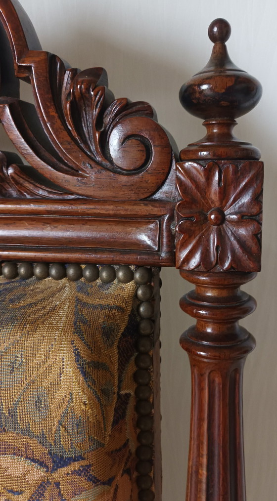 Image 1 of Fauteuil En Noyer Style Néo Renaissance Xxème 