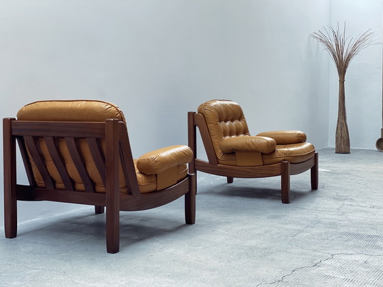 Image 1 of Carl Straub Midcentury Fauteuil Lounge & Ottoman Cuir Jaune Allemagne Années 1970