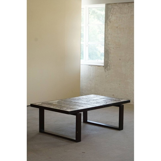 Image 1 of Table basse rectangulaire vintage en chêne et grès par Ox Art, Danemark 1970