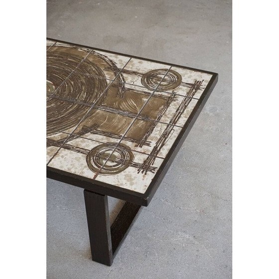 Image 1 of Table basse rectangulaire vintage en chêne et grès par Ox Art, Danemark 1970
