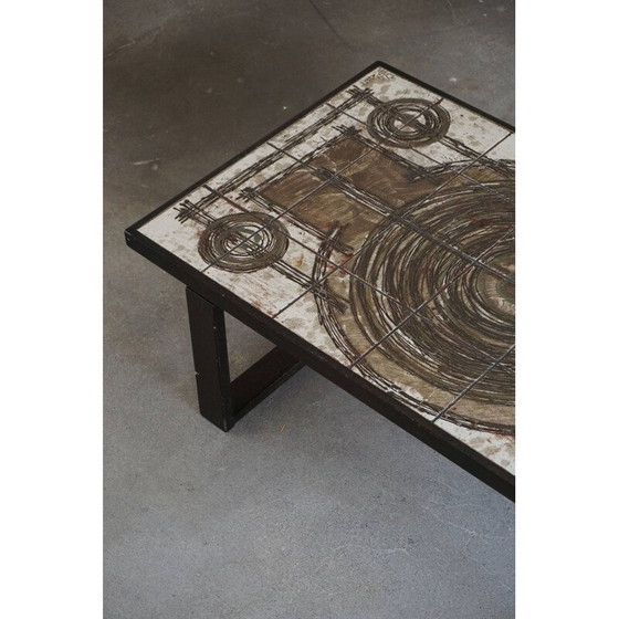 Image 1 of Table basse rectangulaire vintage en chêne et grès par Ox Art, Danemark 1970