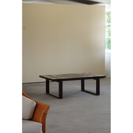 Image 1 of Table basse rectangulaire vintage en chêne et grès par Ox Art, Danemark 1970
