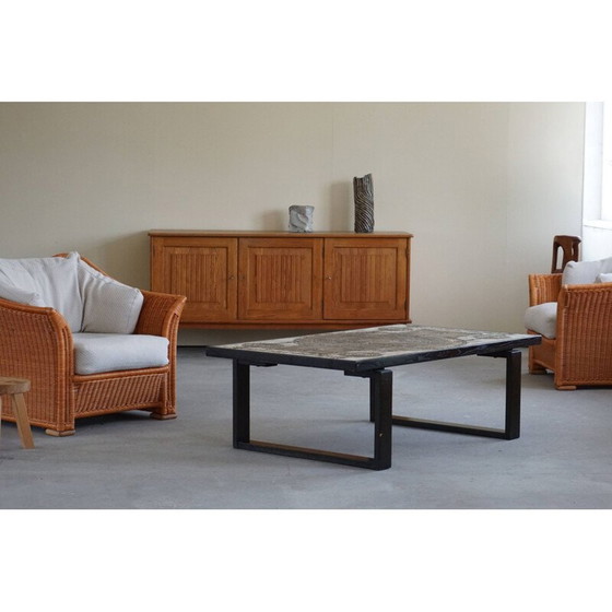 Image 1 of Table basse rectangulaire vintage en chêne et grès par Ox Art, Danemark 1970
