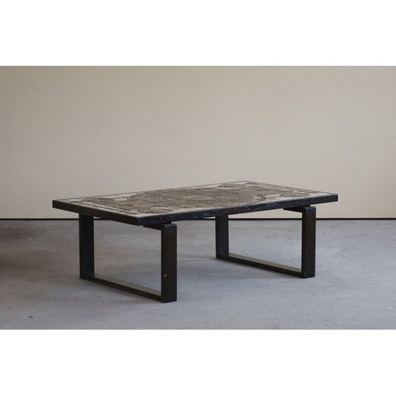 Image 1 of Table basse rectangulaire vintage en chêne et grès par Ox Art, Danemark 1970