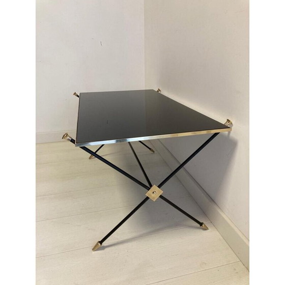 Image 1 of Table basse vintage avec opaline noire et base en fer par Maison Jansen