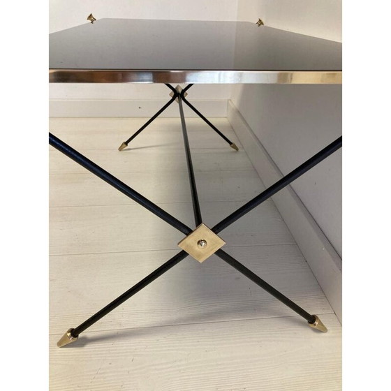 Image 1 of Table basse vintage avec opaline noire et base en fer par Maison Jansen