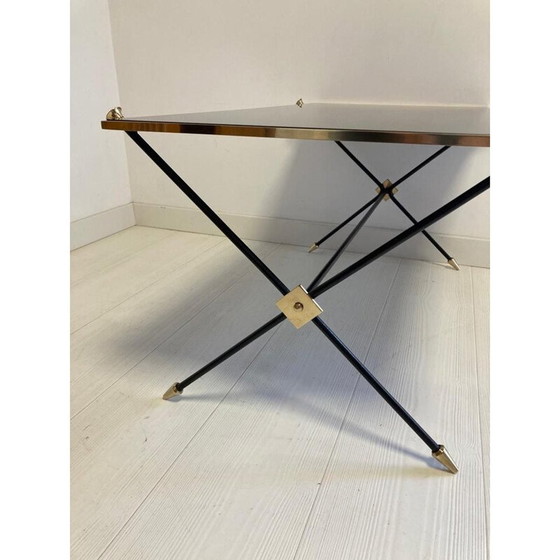 Image 1 of Table basse vintage avec opaline noire et base en fer par Maison Jansen
