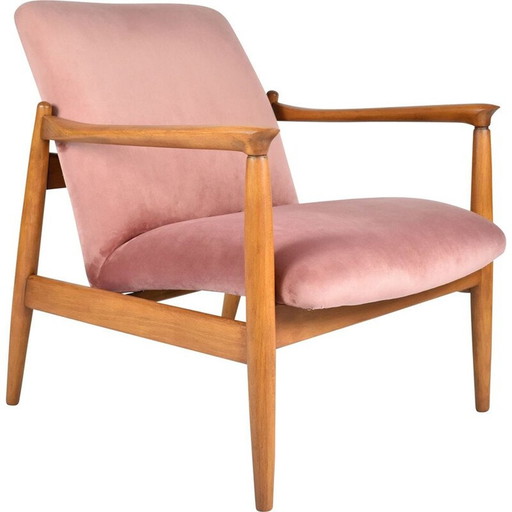 Fauteuil vintage E. Homa, velours rose années 1960