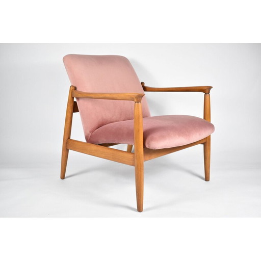 Fauteuil vintage E. Homa, velours rose années 1960