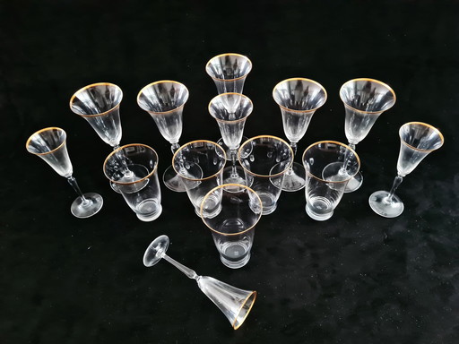 Vaisselle en cristal de verre à bord doré "Romanda", modèle A.D.Copier 1924. Verrerie Leerdam