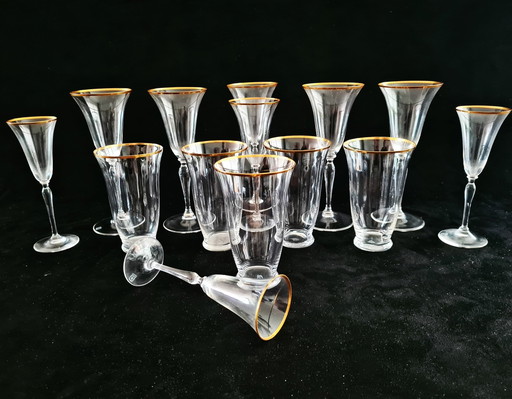 Vaisselle en cristal de verre à bord doré "Romanda", modèle A.D.Copier 1924. Verrerie Leerdam