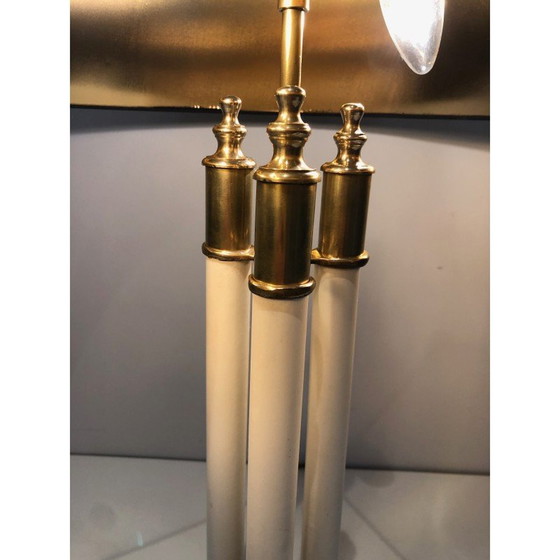Image 1 of Paire de lampes vintage en laiton et laque blanche