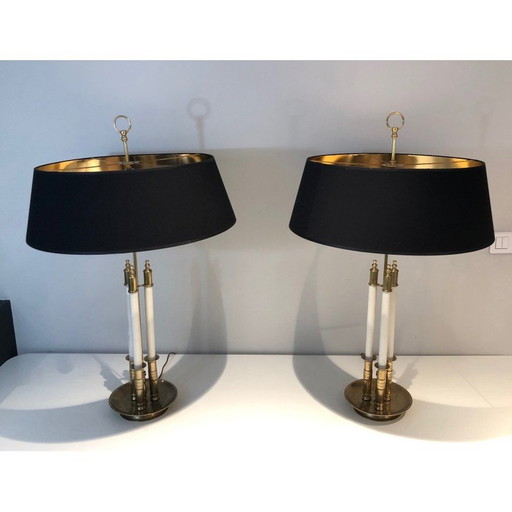 Paire de lampes vintage en laiton et laque blanche