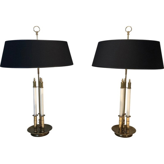 Image 1 of Paire de lampes vintage en laiton et laque blanche