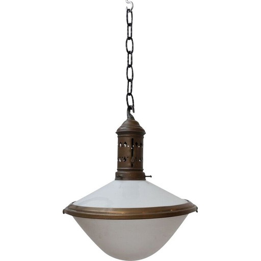 Suspension vintage en opaline bicolore, France 1930