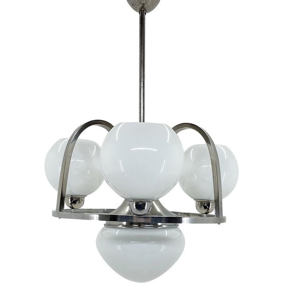 Image 1 of Lustre vintage Art Déco en chrome et verre de lait, années 1930