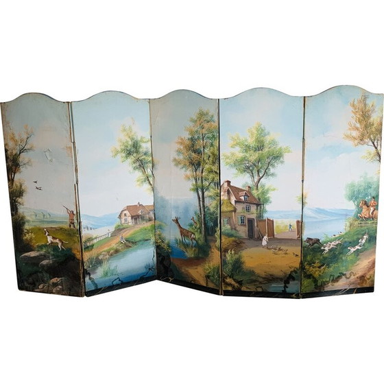 Image 1 of Paravent vintage en toile peinte
