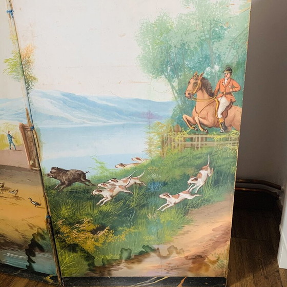 Image 1 of Paravent vintage en toile peinte
