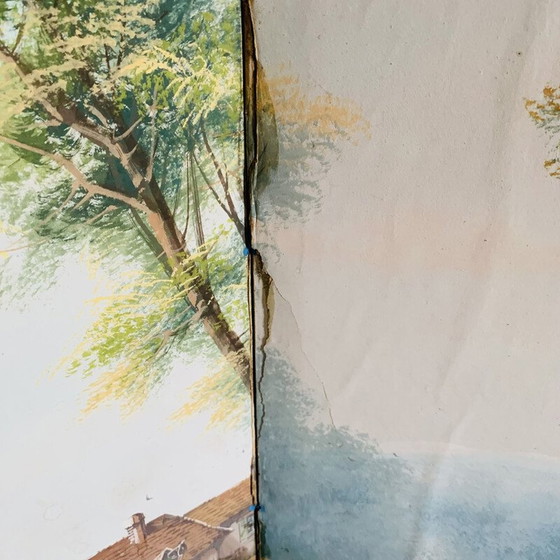 Image 1 of Paravent vintage en toile peinte