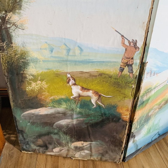Image 1 of Paravent vintage en toile peinte