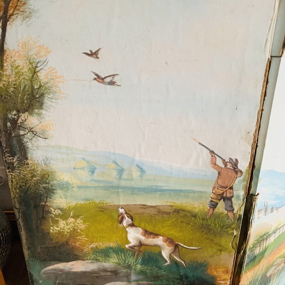 Image 1 of Paravent vintage en toile peinte