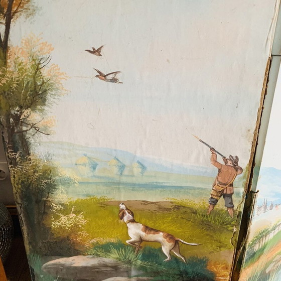 Image 1 of Paravent vintage en toile peinte