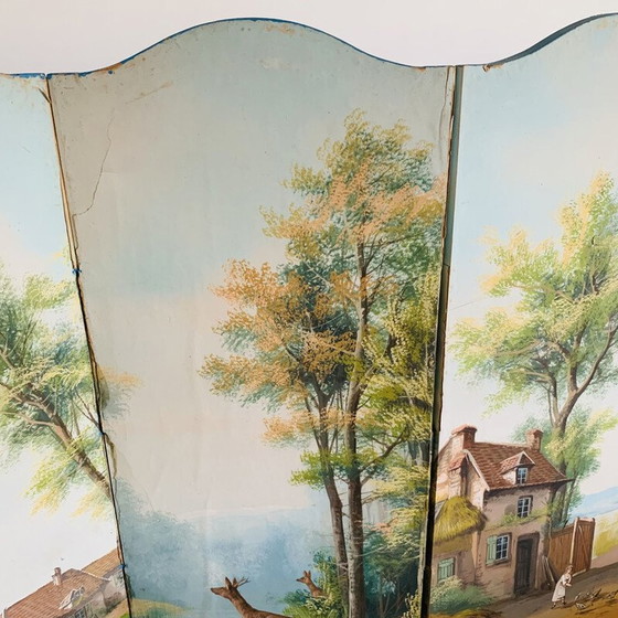 Image 1 of Paravent vintage en toile peinte