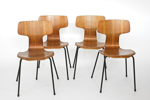 3103 Hammer Chairs by Arne Jacobsen for Fritz Hansen | 1960s Set of 4 | Teak