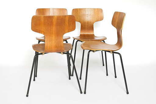 3103 Hammer Chairs by Arne Jacobsen for Fritz Hansen | 1960s Set of 4 | Teak