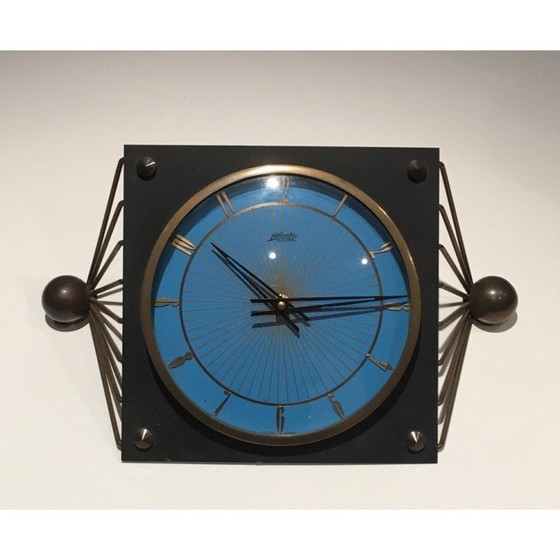Image 1 of Horloge vintage en métal laqué, verre et laiton, années 1950