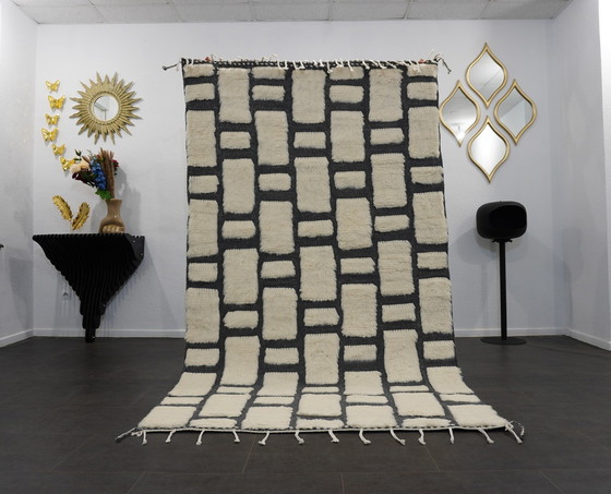 Image 1 of Tapis berbère - 247 Cm X 145 Cm - Laine blanche et noire