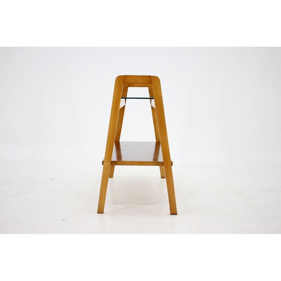 Image 1 of Table d'appoint vintage en bois de hêtre et verre, Tchécoslovaquie 1970
