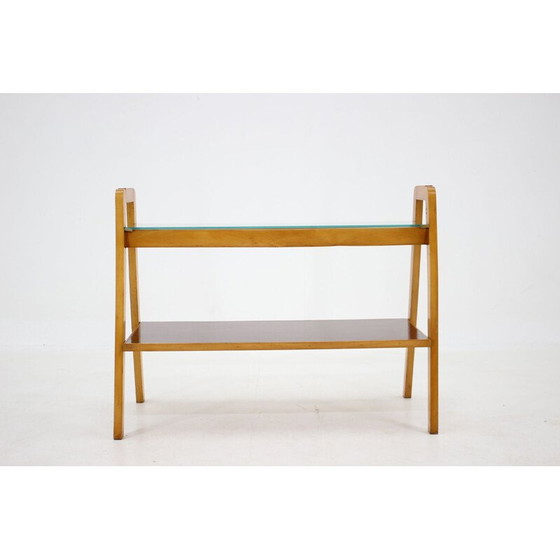 Image 1 of Table d'appoint vintage en bois de hêtre et verre, Tchécoslovaquie 1970
