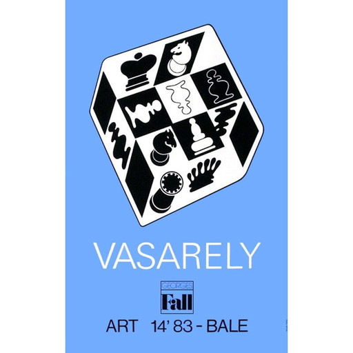 Affiche vintage Blue Chess de Victor Vasarely, 1983