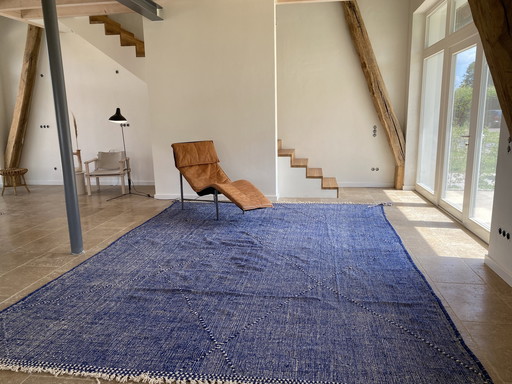 Zanafi Tapis berbère plat Kelim 4/3M Nouveau bleu